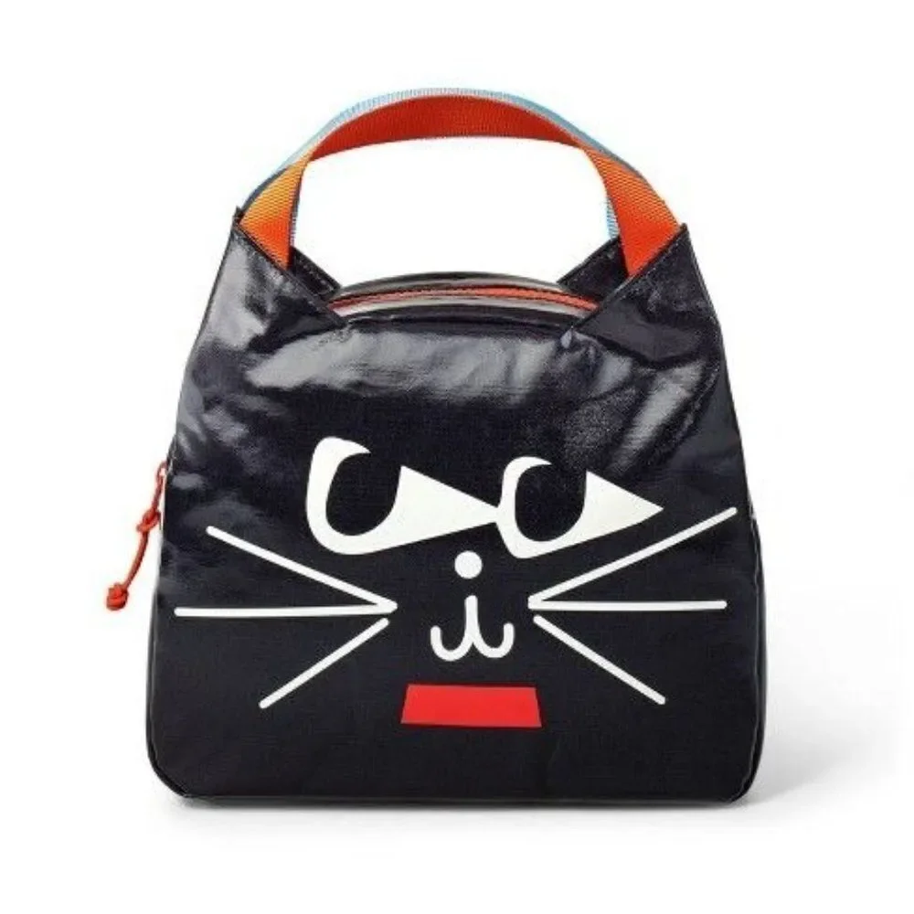 Christian Robinson kids Black Cat Face Rectangular Lunch Bag 8 in X 11 in